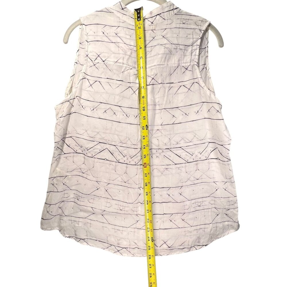 Cloth & Stone White Sleeveless Tencel Button Down Blouse Abstract Sheer Size L - Picture 9 of 10